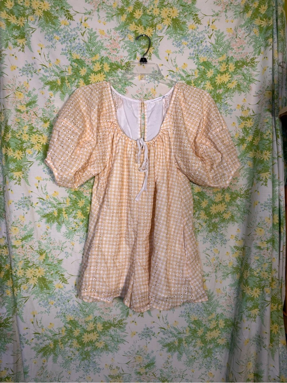Altar’d State Gingham Yellow Size XS puffy Sleeve Romper